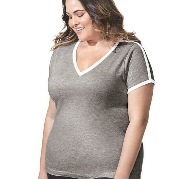 Women's Curvy Retro Ringer Premium Jersey V-Neck Tee Thumbnail
